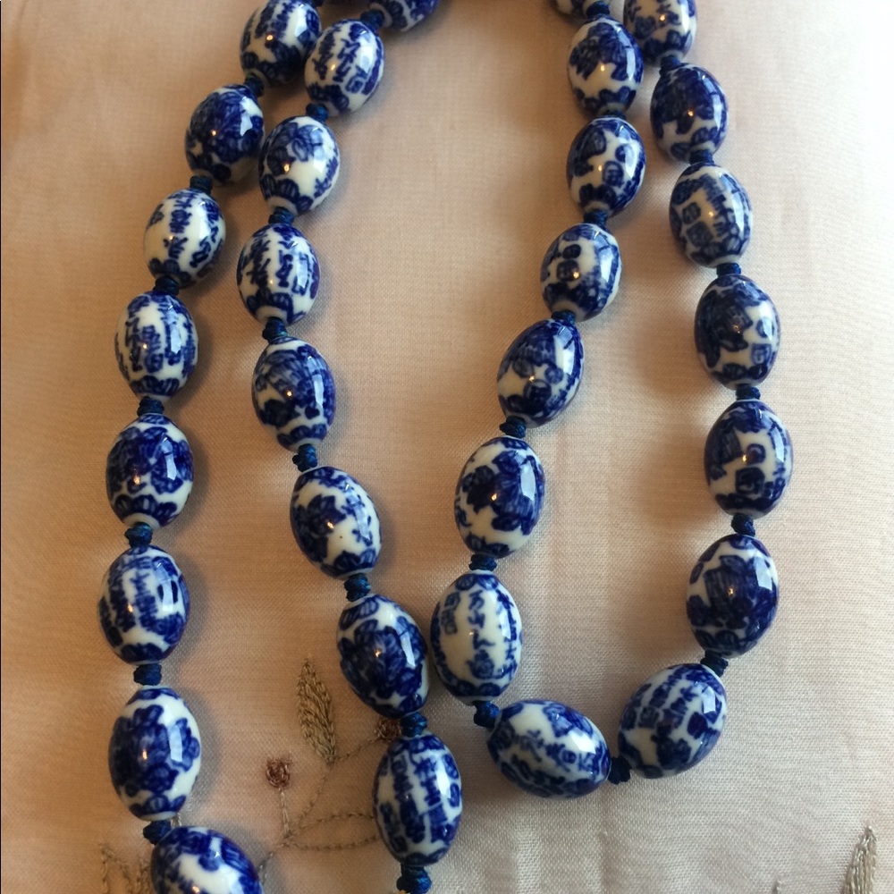 Vintage Blue & White Porcelain Beads Necklace